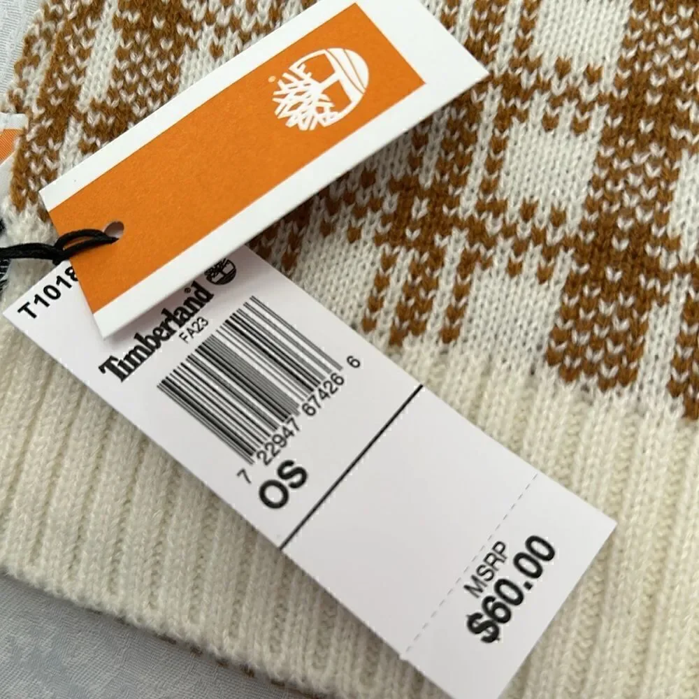 Timberland ‘Buffalo’ Plaid Scarf Tan Cream